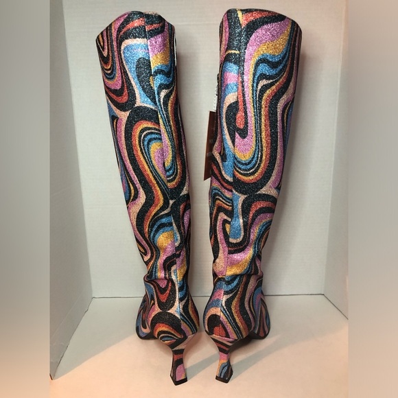 Gianni Bini Cat-Walk Glitter Snip Toe Colorful Swirl Pattern Knee-High Boots NWT - Picture 15 of 16